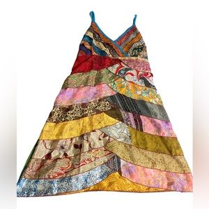 MEDIUM/LARGE MULTI-PRINT SLEEVELESS SUMMER DRESS 100% SILK